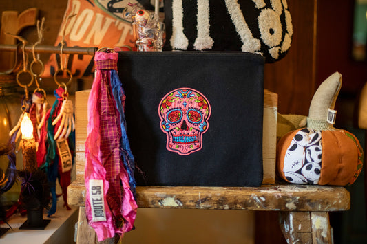 Sugar Skull Zipper Clutch Purse